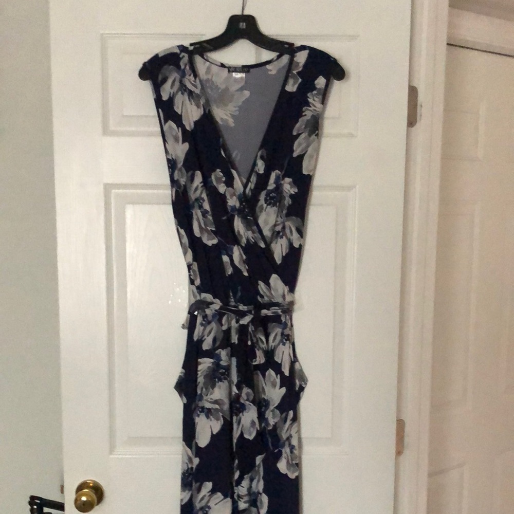 VENUS Blue and Gray Sleeveless Wrap Jumpsuit
